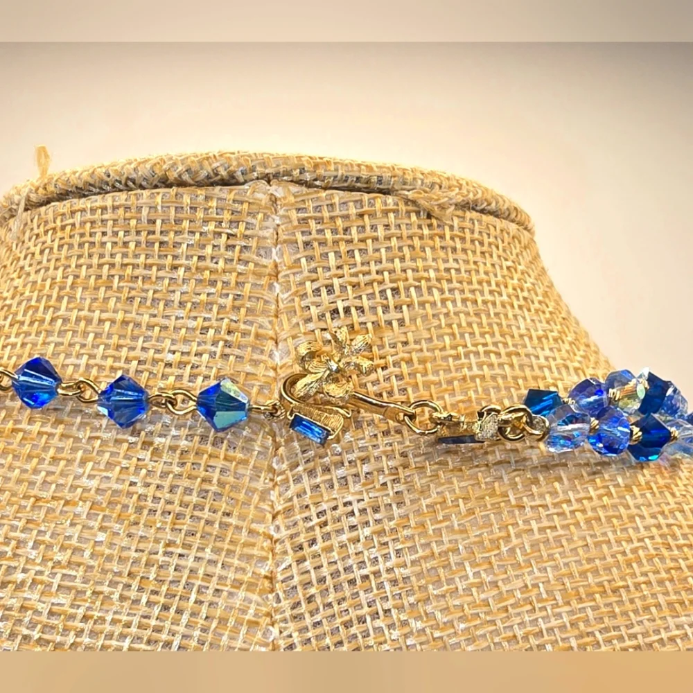 Vendome Blue Green Aurora Borealis Crystal Glass 2 Strand Bead Vintage Necklace